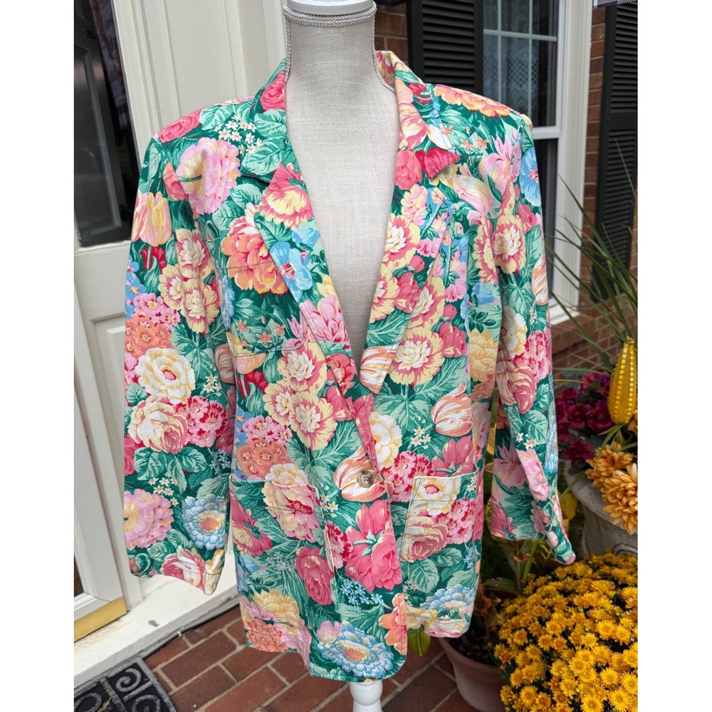 Gotcha Covered Vintage Floral Blazer Jacket Cotton Made in USA Pink Green Med